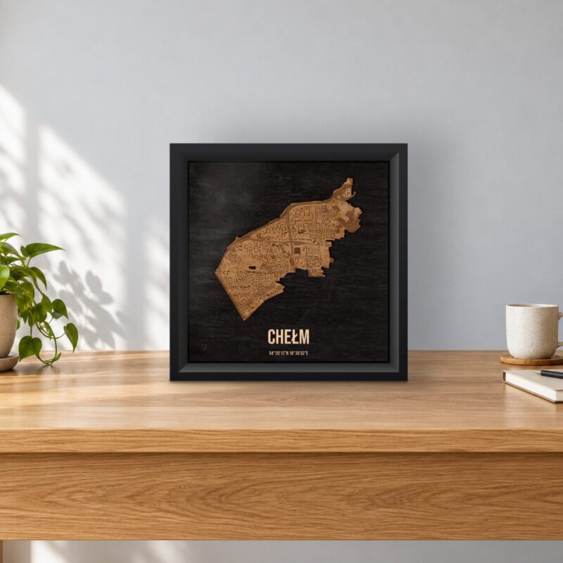 Chełm (Gdańsk) - drewniana mapa dzielnicy w ramce