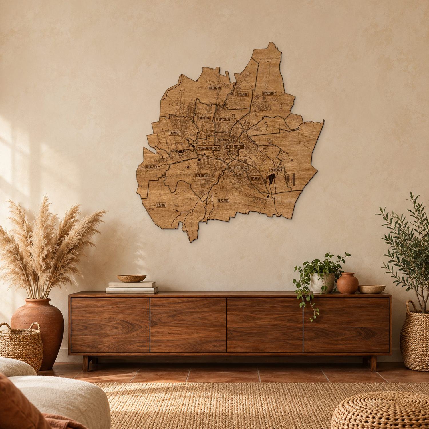 Częstochowa - mapa na ścianę w rozmiarze L (100 cm) nad komodą