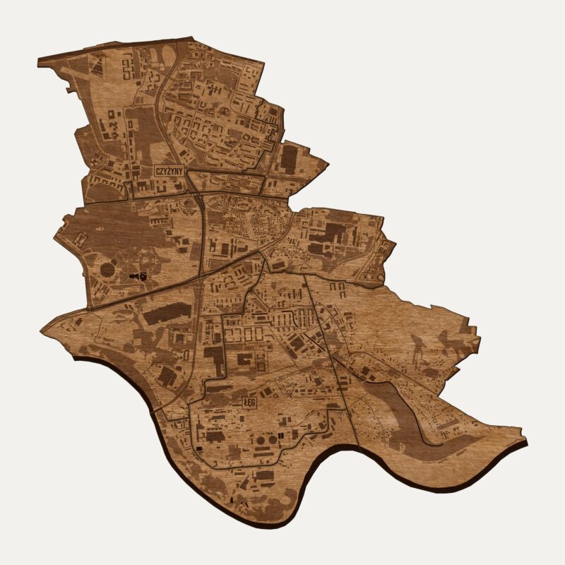 Czyżyny (Kraków) - drewniana mapa dzielnicy na ścianę