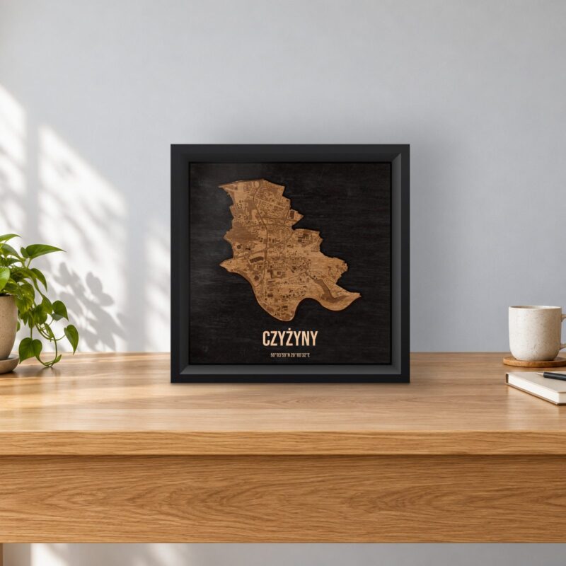 Czyżyny (Kraków) - drewniana mapa dzielnicy w ramce