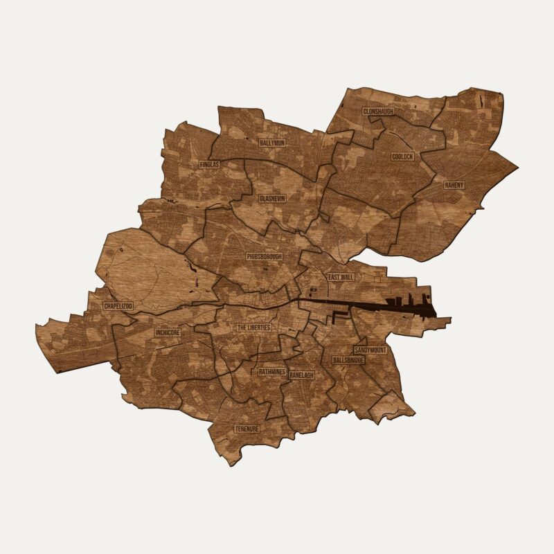 Dublin - drewniana mapa miasta na ścianę