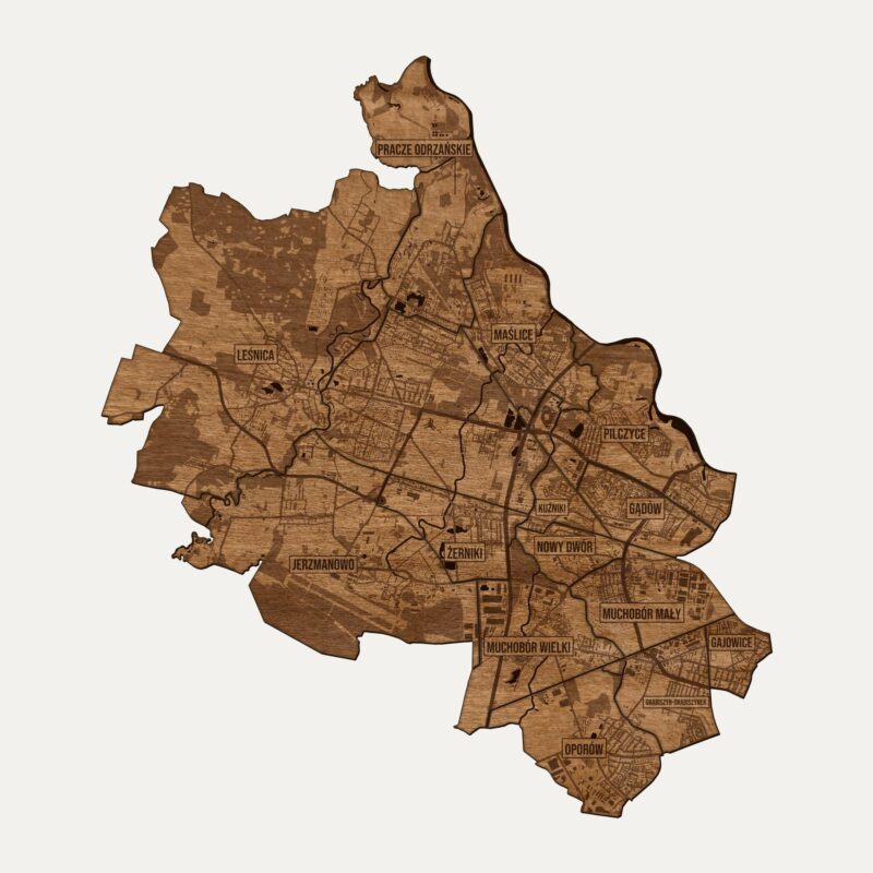 Fabryczna (Wrocław) - drewniana mapa dzielnicy na ścianę