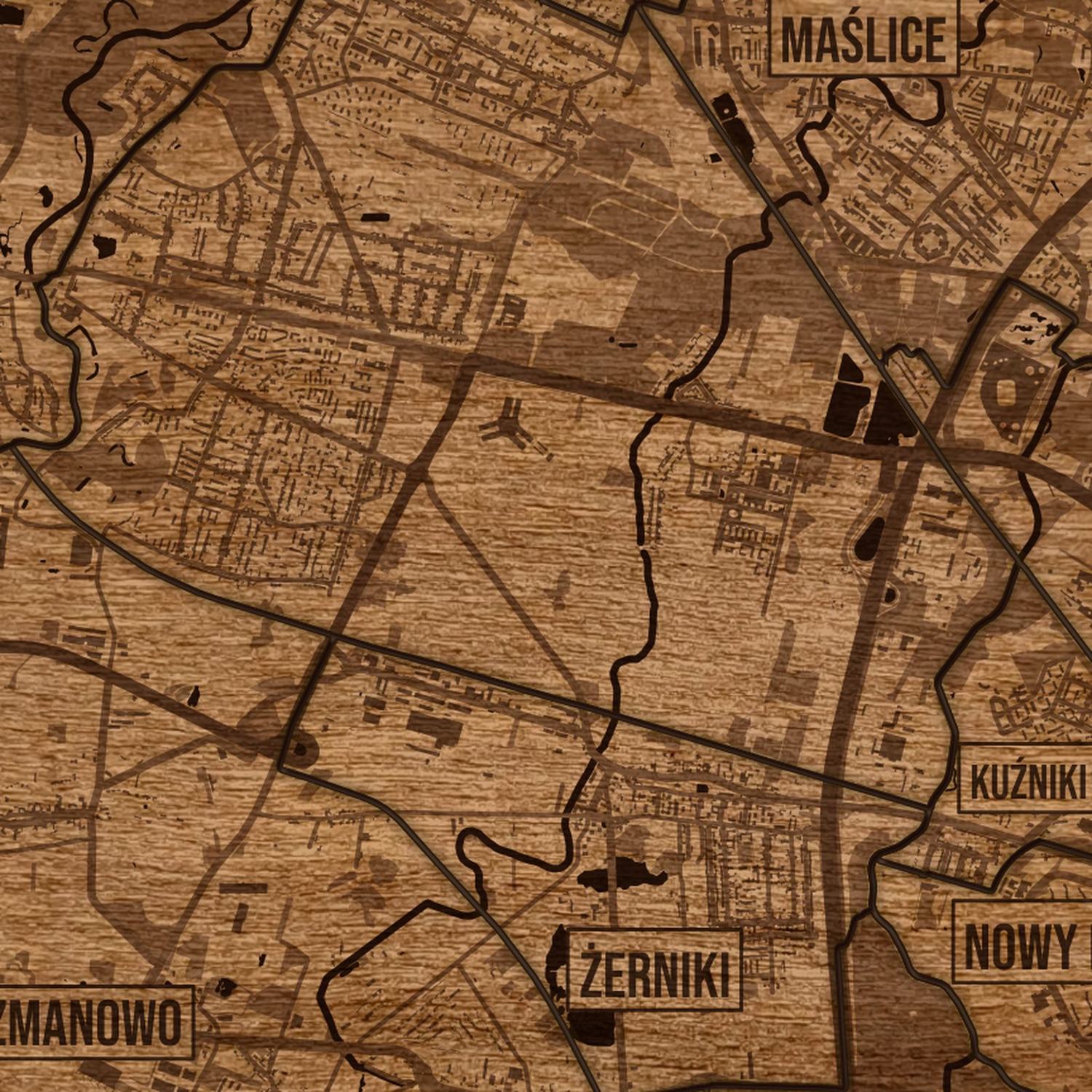 Fabryczna (Wrocław) - zbliżenie na grawer drewnianej mapy