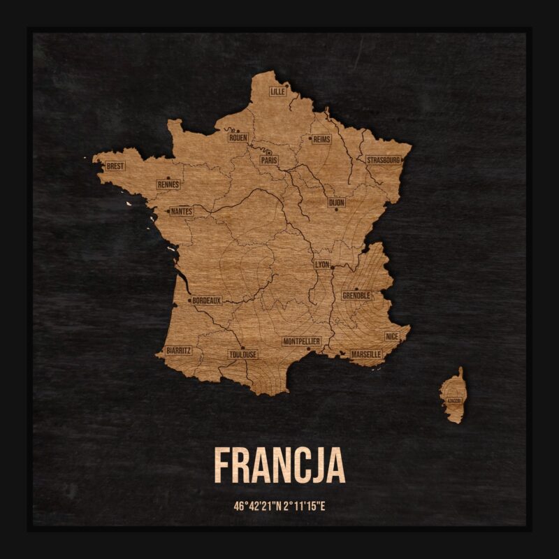 Francja - drewniana mapa kraju w ramce