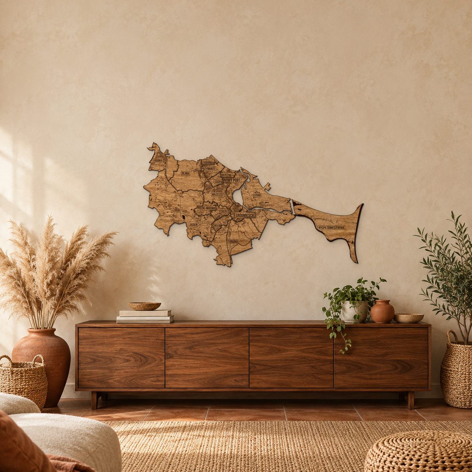 Gdańsk - mapa na ścianę w rozmiarze L (100 cm) nad komodą