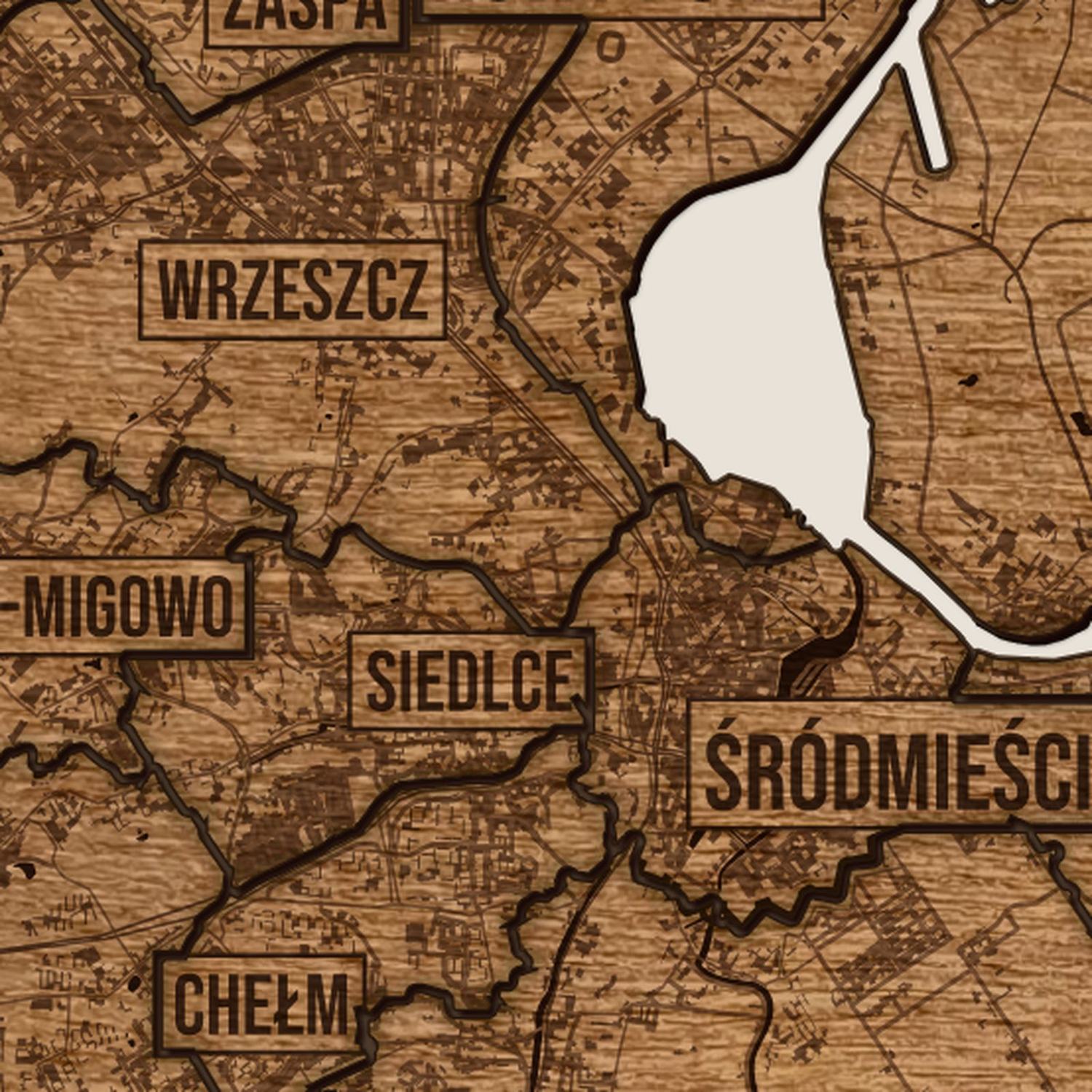 Gdańsk - zbliżenie na grawer drewnianej mapy