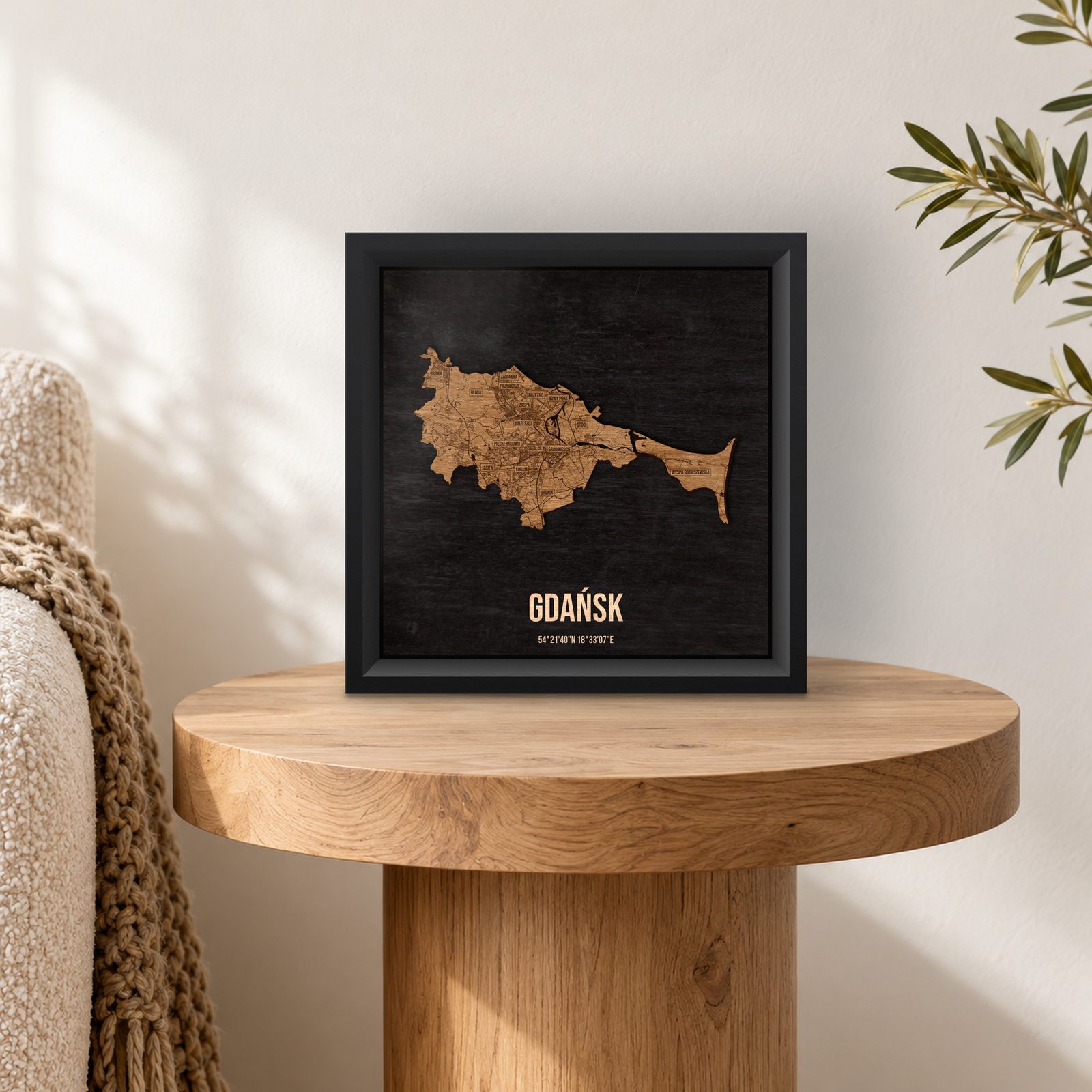 Gdańsk - drewniana mapa miasta w ramce