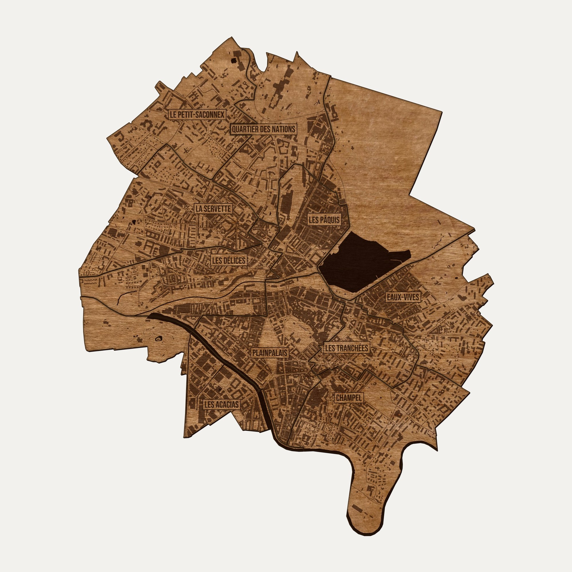 Genewa - drewniana mapa miasta na ścianę