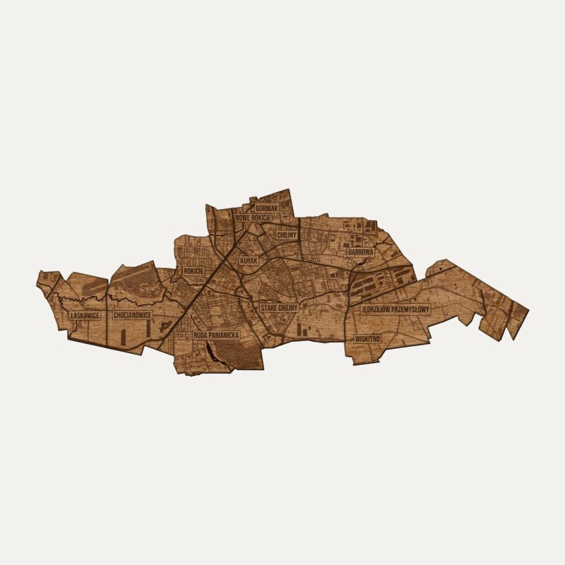 Górna (Łódź) - drewniana mapa dzielnicy na ścianę