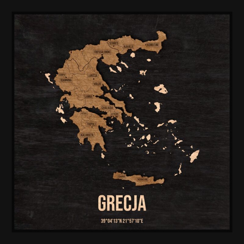 Grecja - drewniana mapa kraju w ramce