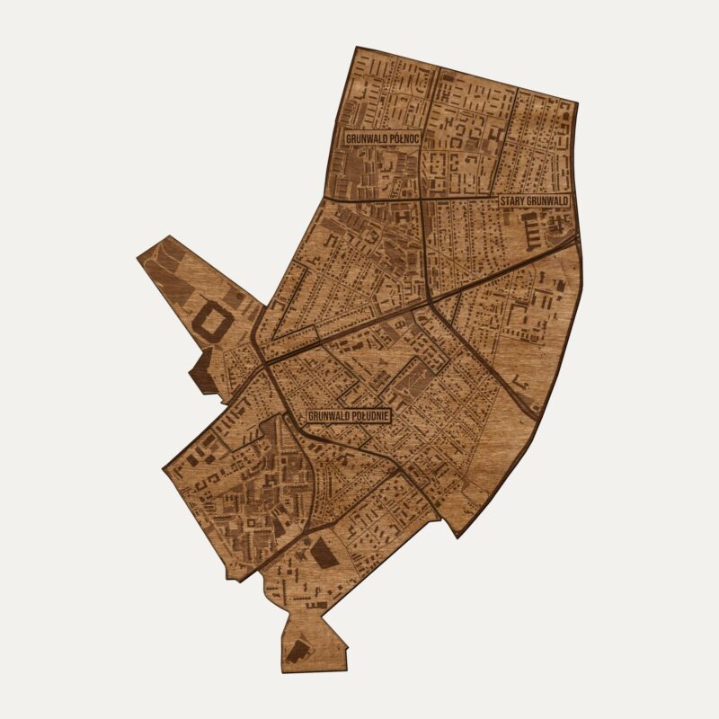 Grunwald (Poznań) - drewniana mapa dzielnicy na ścianę
