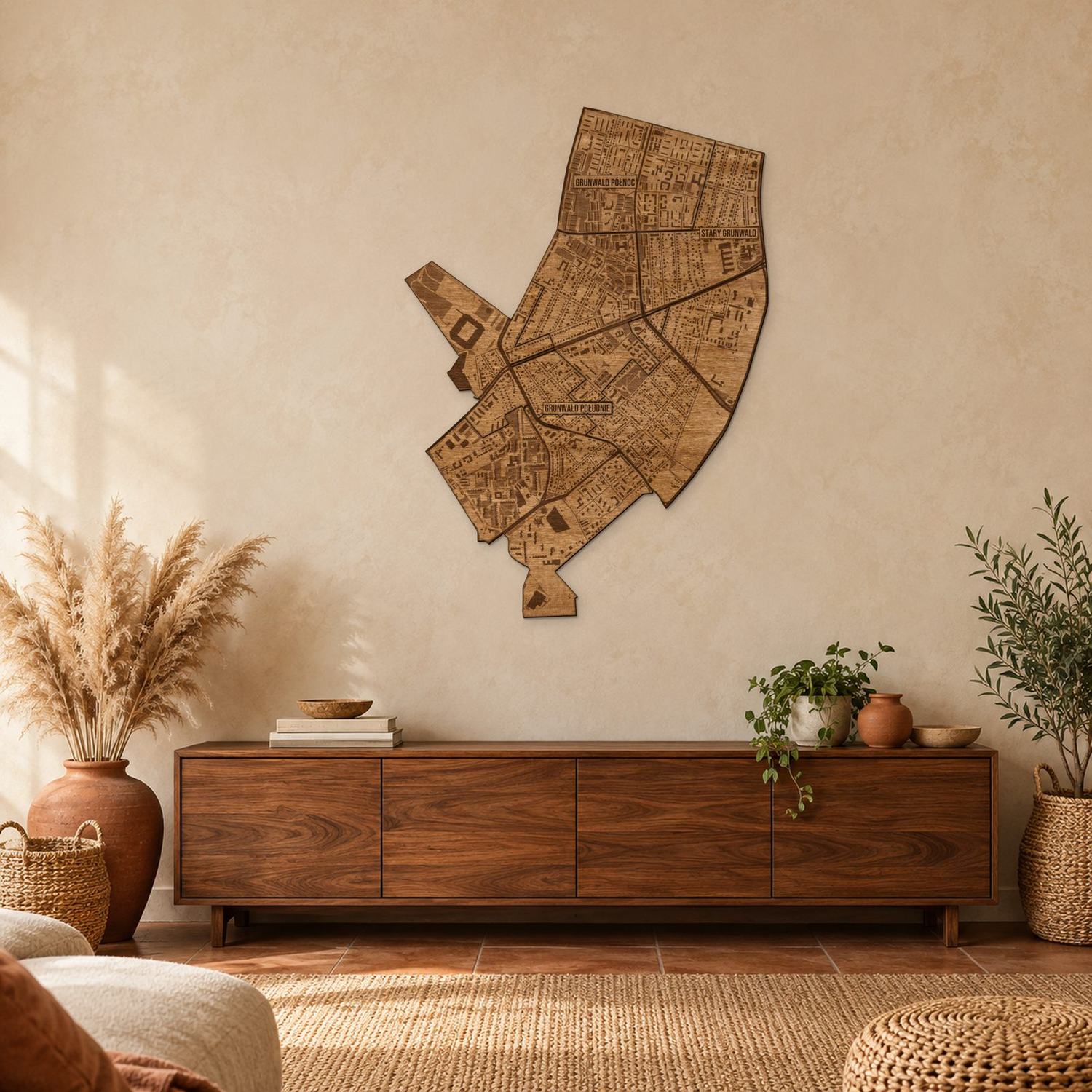Grunwald (Poznań) - mapa na ścianę w rozmiarze L (100 cm) nad komodą
