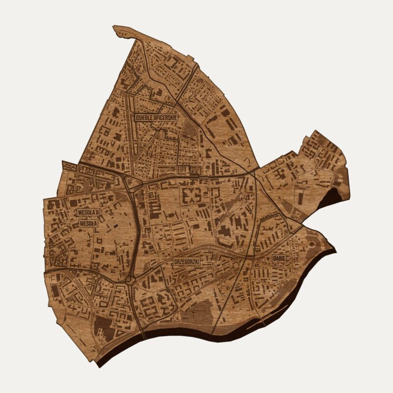 Grzegórzki (Kraków) - drewniana mapa dzielnicy na ścianę