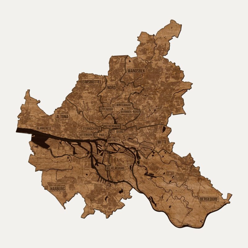 Hamburg - drewniana mapa miasta na ścianę