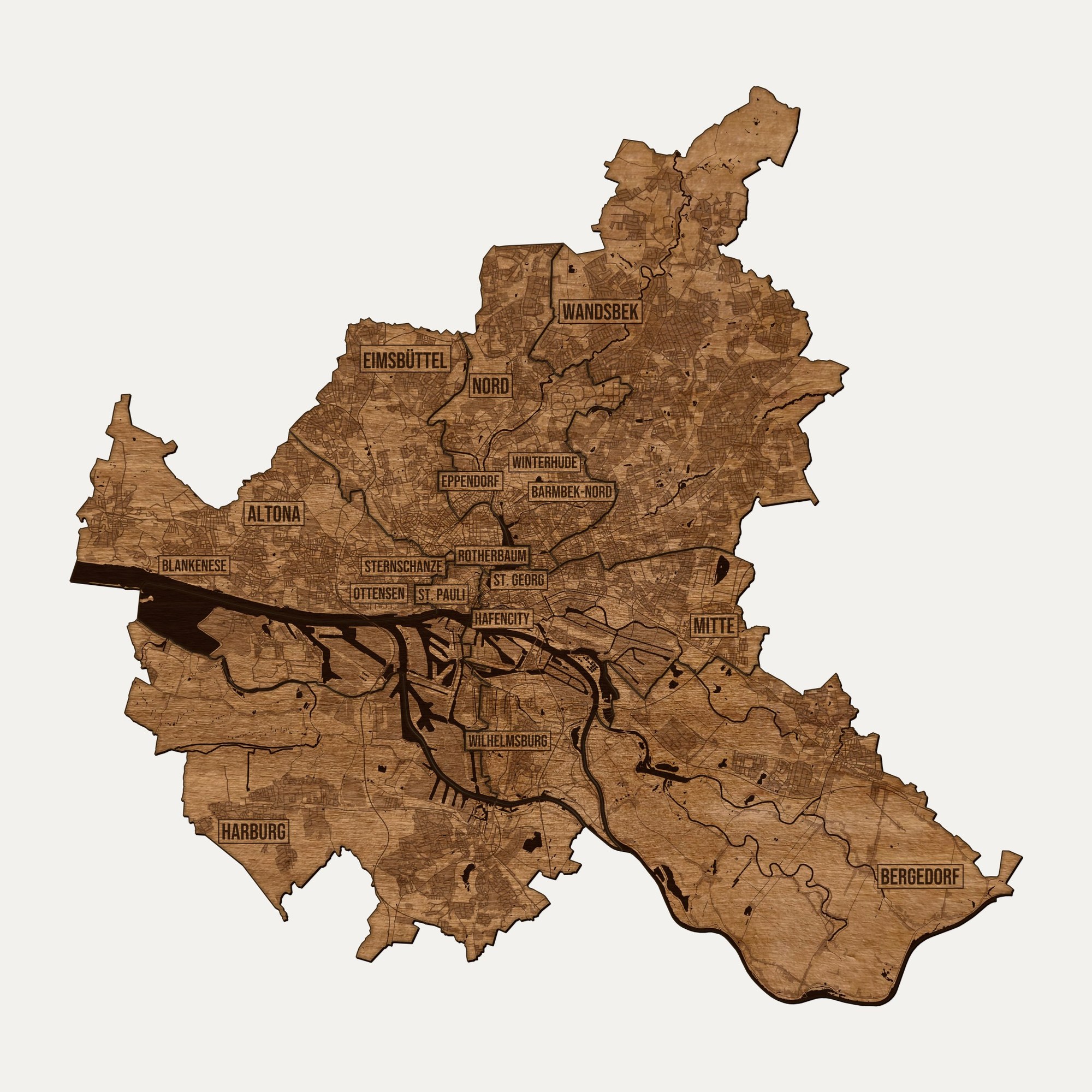 Hamburg - drewniana mapa miasta na ścianę