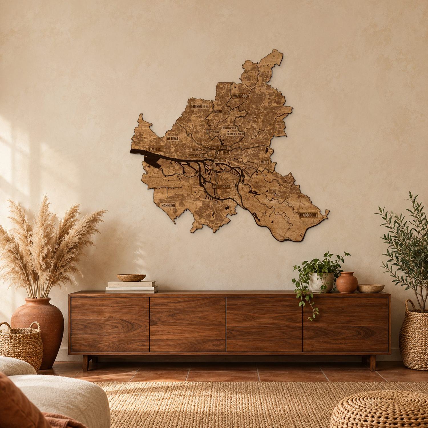 Hamburg - mapa na ścianę w rozmiarze L (100 cm) nad komodą