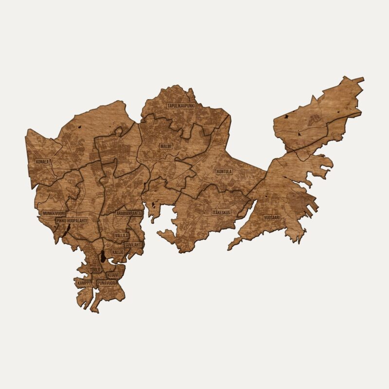 Helsinki - drewniana mapa miasta na ścianę