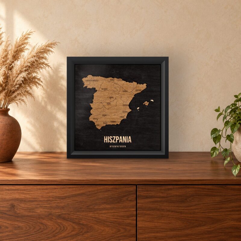Hiszpania - drewniana mapa kraju w ramce