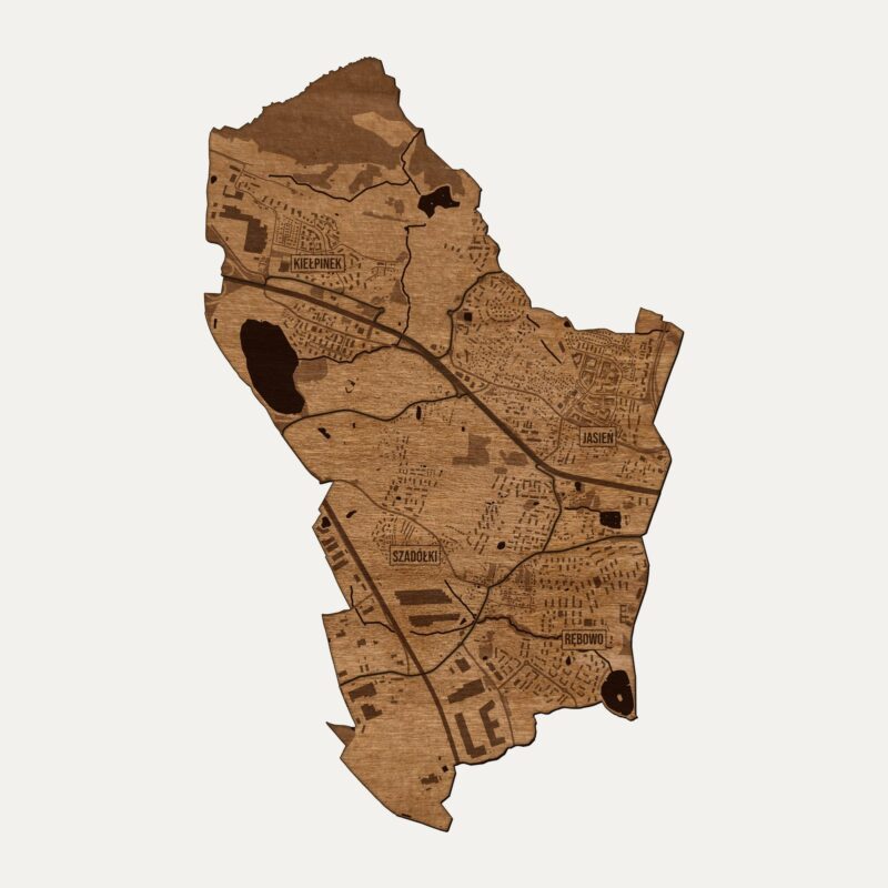Jasień (Gdańsk) - drewniana mapa dzielnicy na ścianę