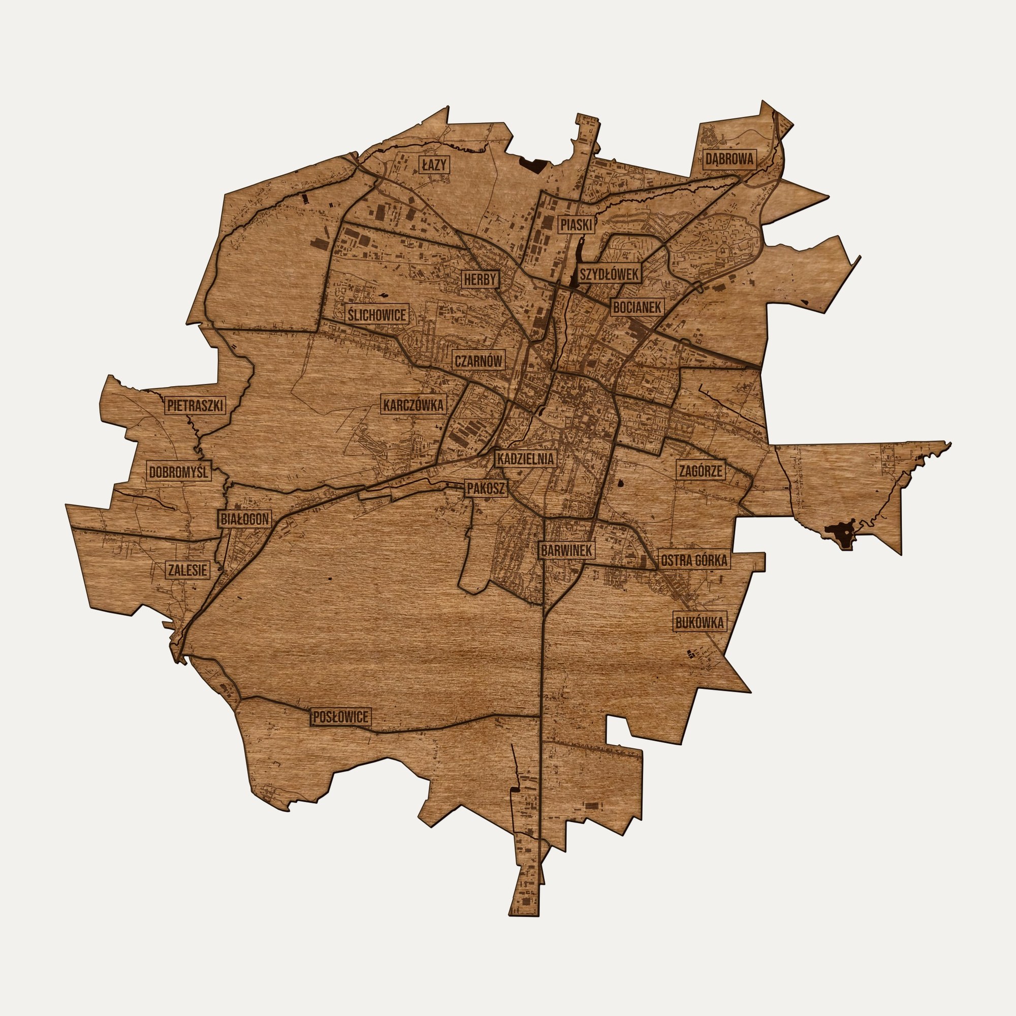 Kielce - drewniana mapa miasta na ścianę