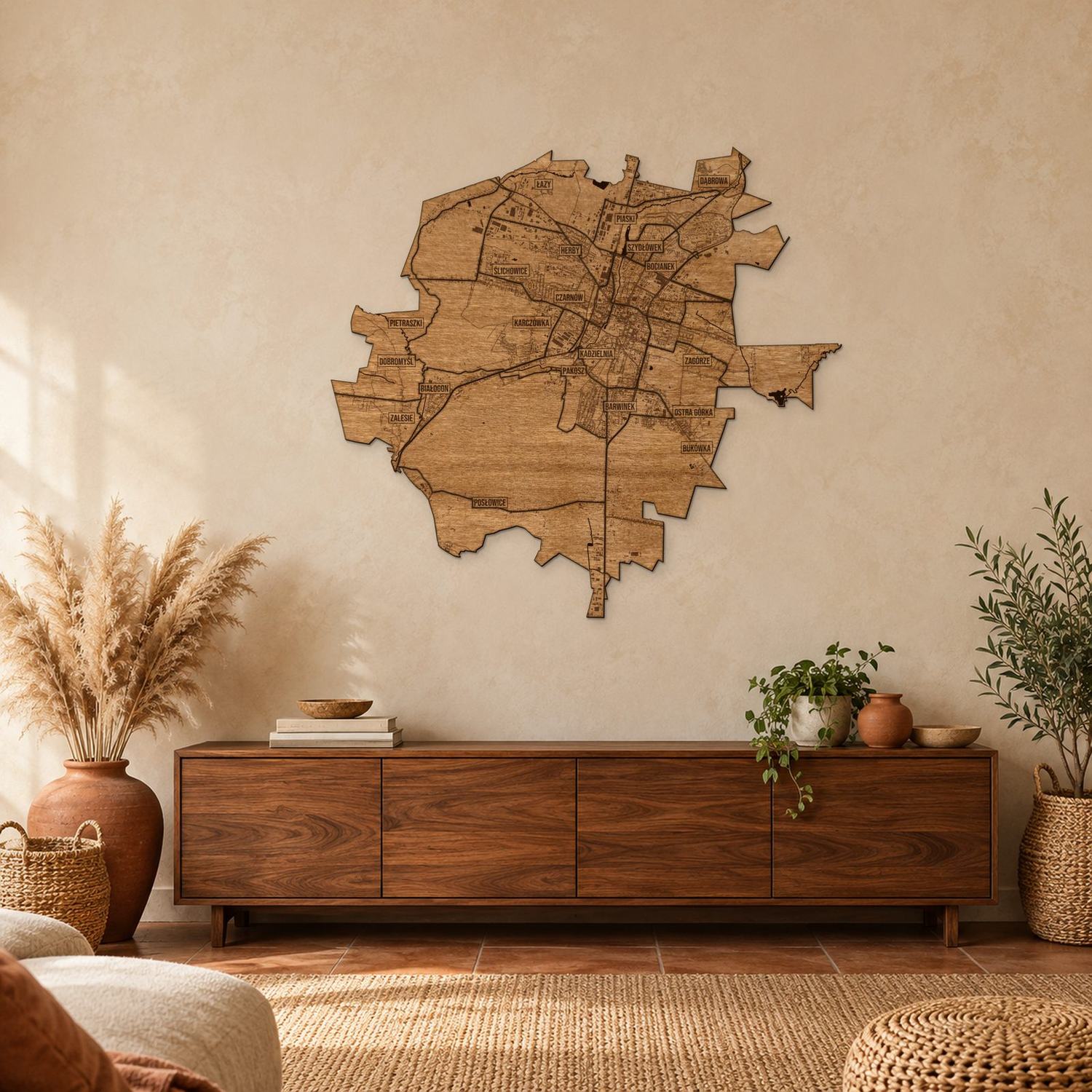 Kielce - mapa na ścianę w rozmiarze L (100 cm) nad komodą