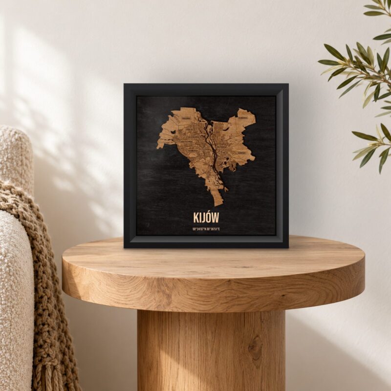 Kijów - drewniana mapa miasta w ramce