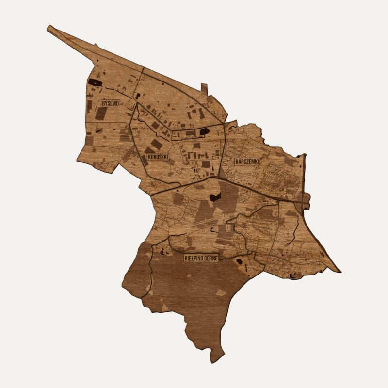 Kokoszki (Gdańsk) - drewniana mapa dzielnicy na ścianę