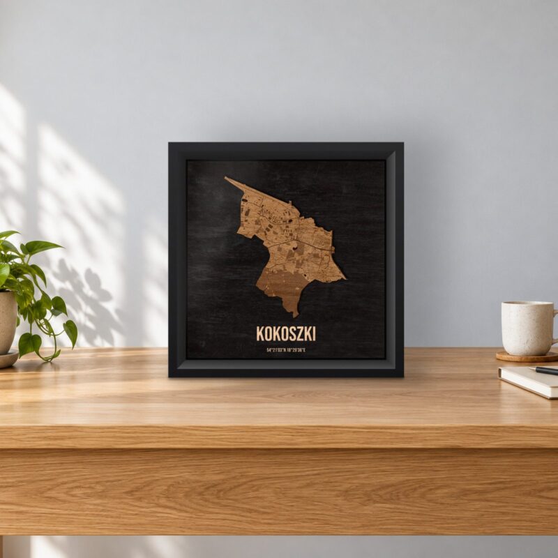 Kokoszki (Gdańsk) - drewniana mapa dzielnicy w ramce