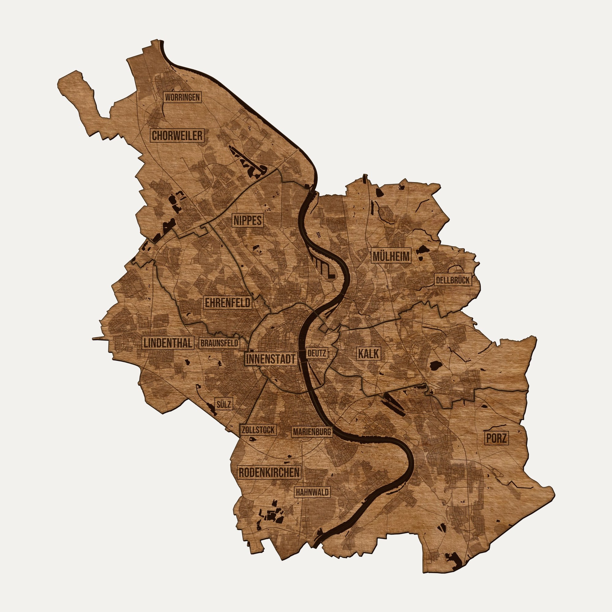 Kolonia - drewniana mapa miasta na ścianę
