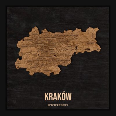 Drewniana mapa Krakowa w ramce