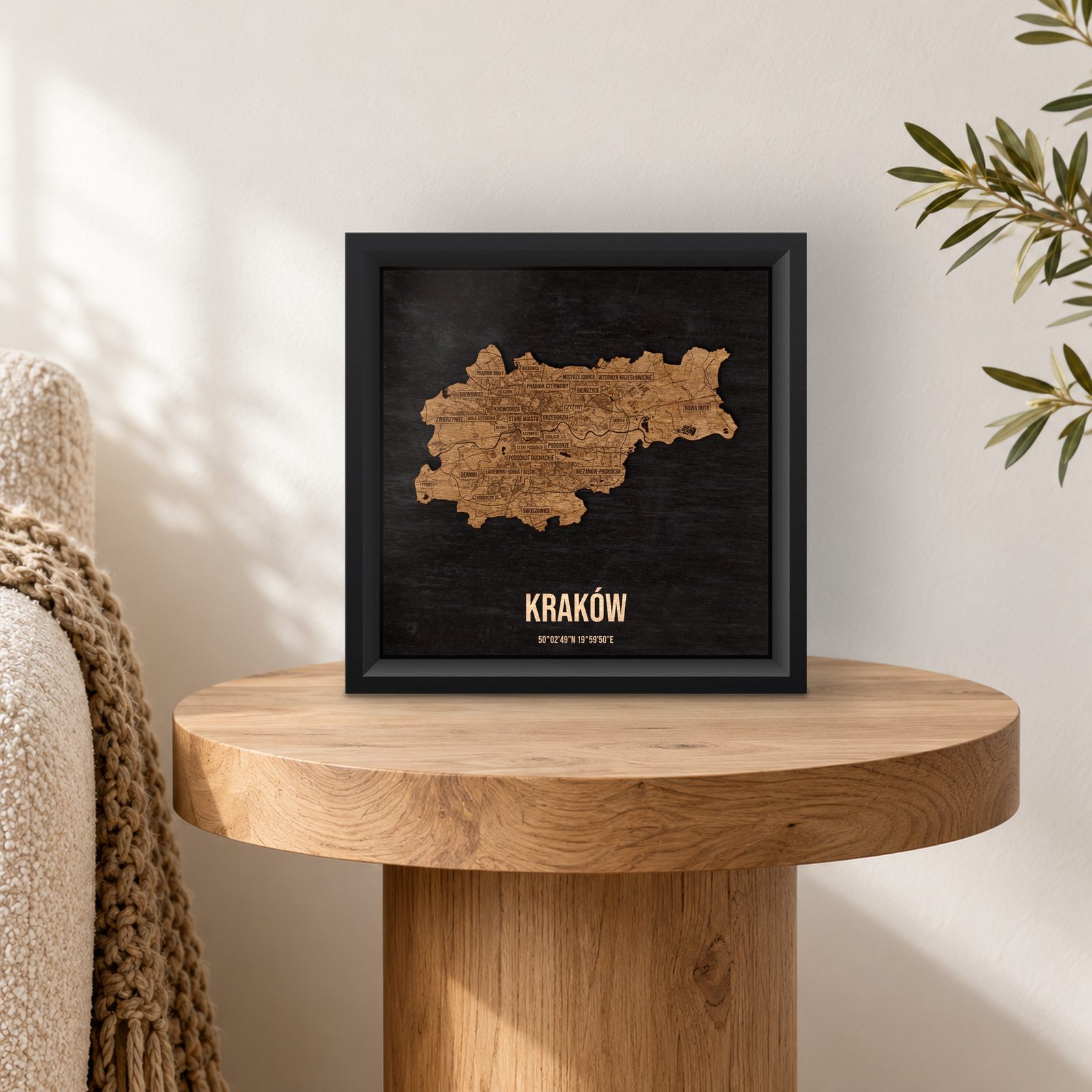 Kraków - drewniana mapa miasta w ramce