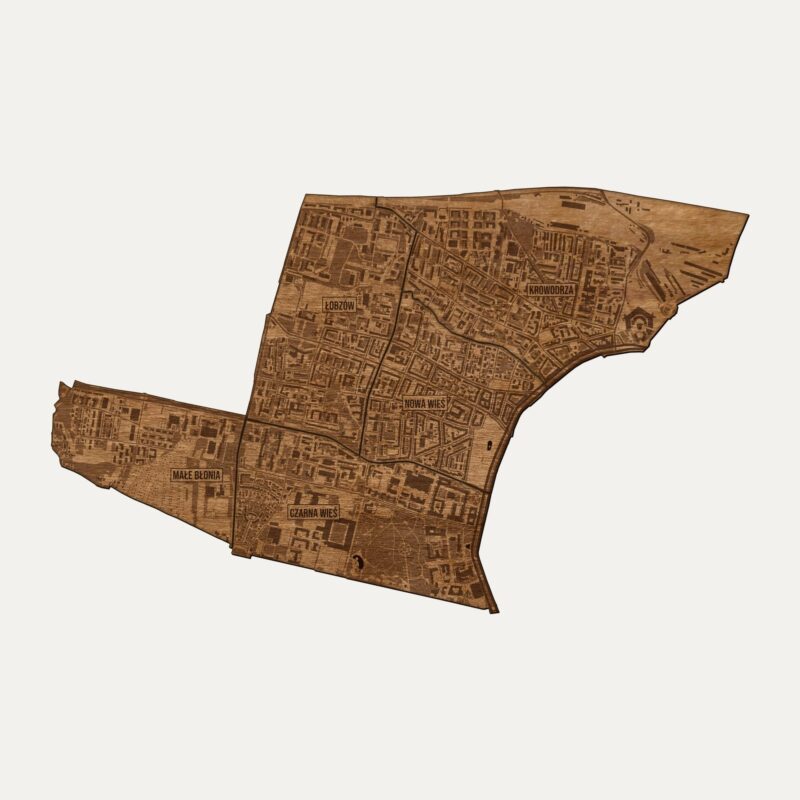 Krowodrza (Kraków) - drewniana mapa dzielnicy na ścianę