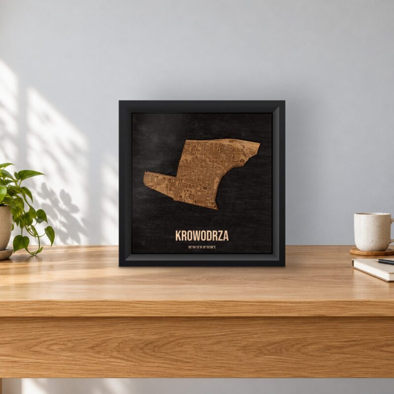 Krowodrza (Kraków) - drewniana mapa dzielnicy w ramce