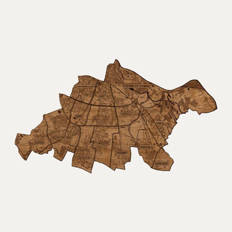 Krzyki (Wrocław) - drewniana mapa dzielnicy na ścianę