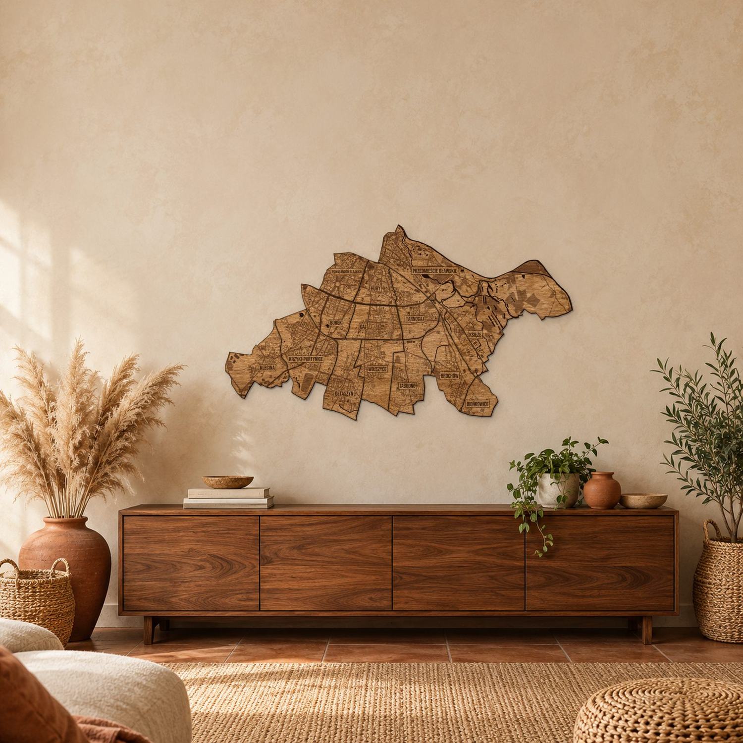 Krzyki (Wrocław) - mapa na ścianę w rozmiarze L (100 cm) nad komodą
