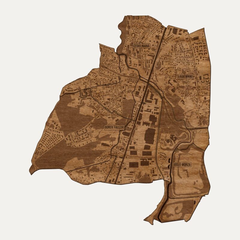 Łagiewniki-Borek Fałęcki (Kraków) - drewniana mapa dzielnicy na ścianę