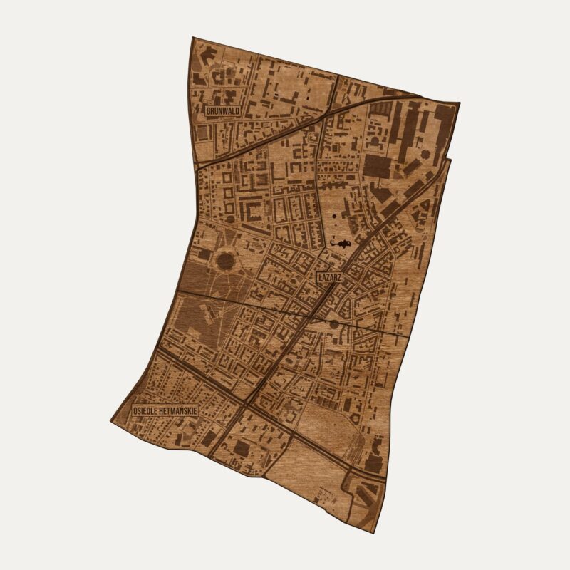 Łazarz (Poznań) - drewniana mapa dzielnicy na ścianę