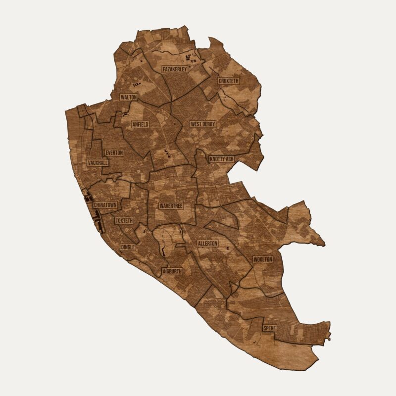 Liverpool - drewniana mapa miasta na ścianę