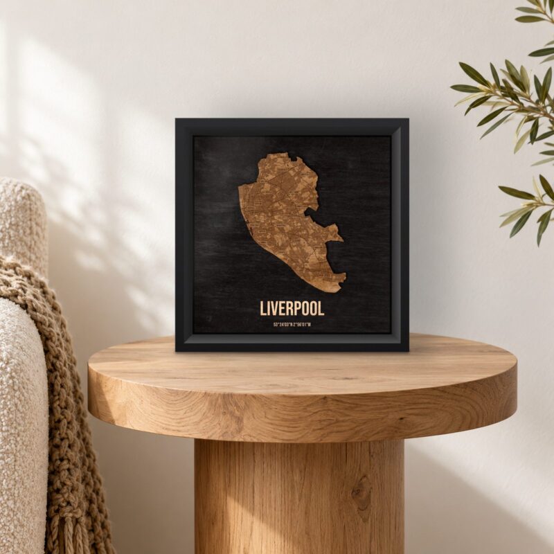 Liverpool - drewniana mapa miasta w ramce