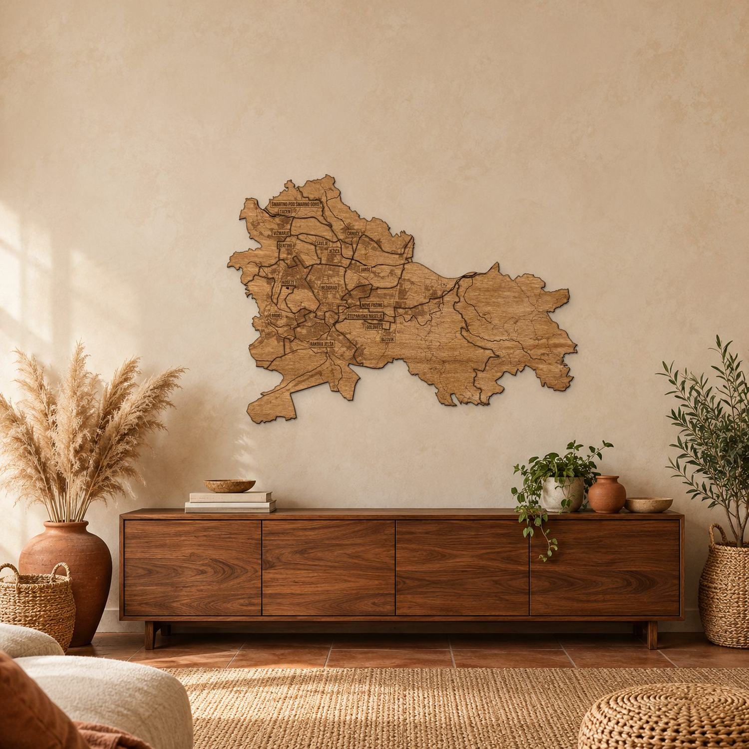 Lublana - mapa na ścianę w rozmiarze L (100 cm) nad komodą