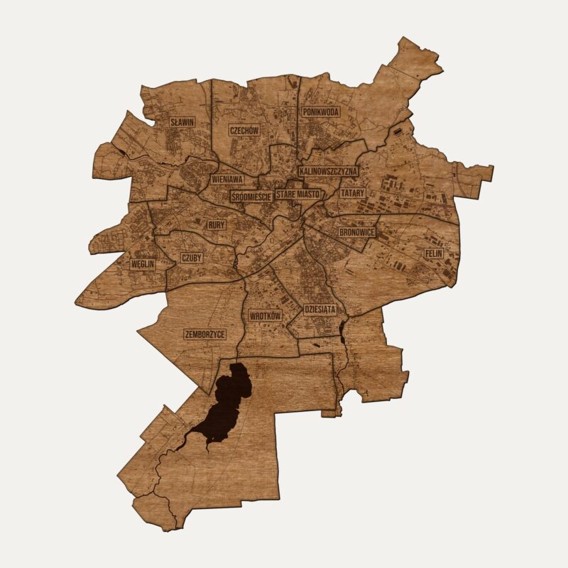Lublin - drewniana mapa miasta na ścianę