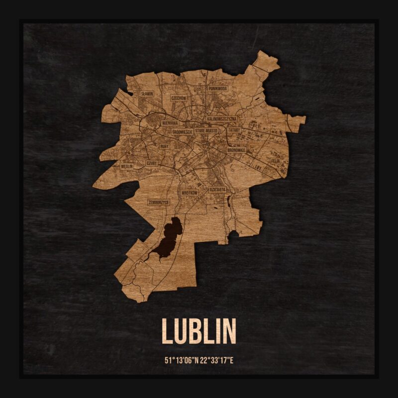 Lublin - drewniana mapa miasta w ramce