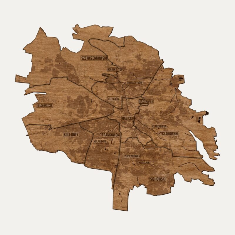 Lwów - drewniana mapa miasta na ścianę
