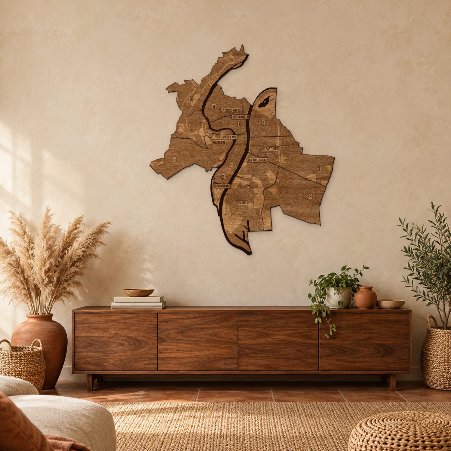 Lyon - mapa na ścianę w rozmiarze L (100 cm) nad komodą