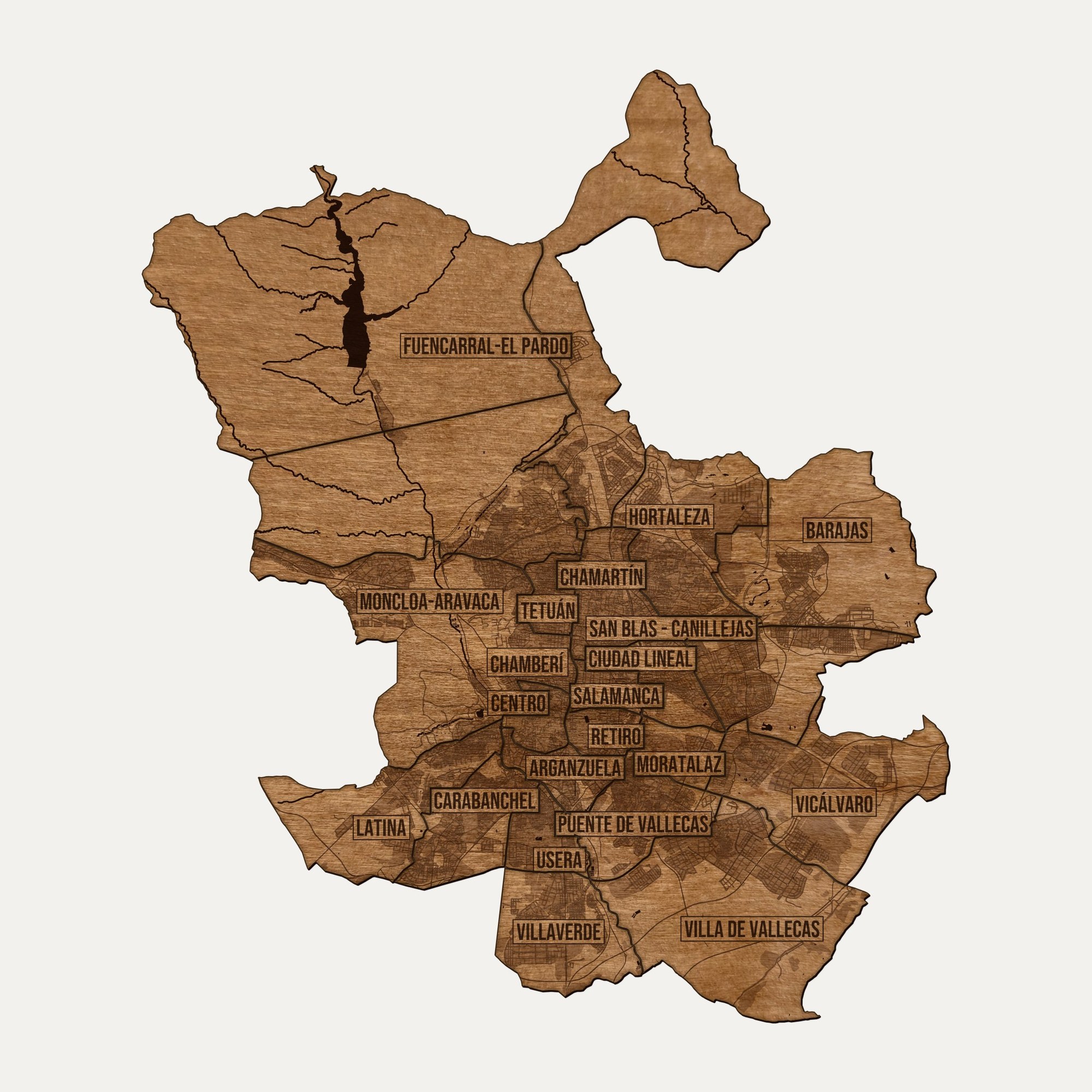 Madryt - drewniana mapa miasta na ścianę