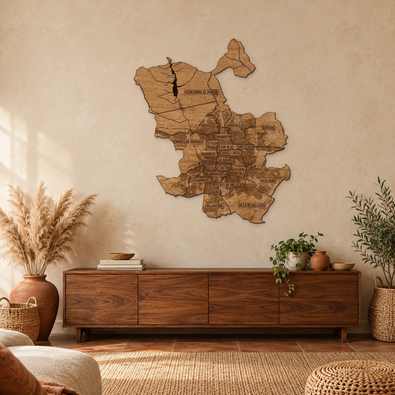 Madryt - mapa na ścianę w rozmiarze L (100 cm) nad komodą