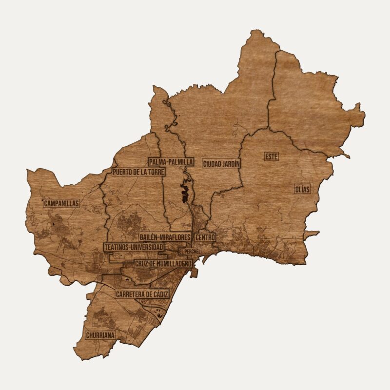 Malaga - drewniana mapa miasta na ścianę