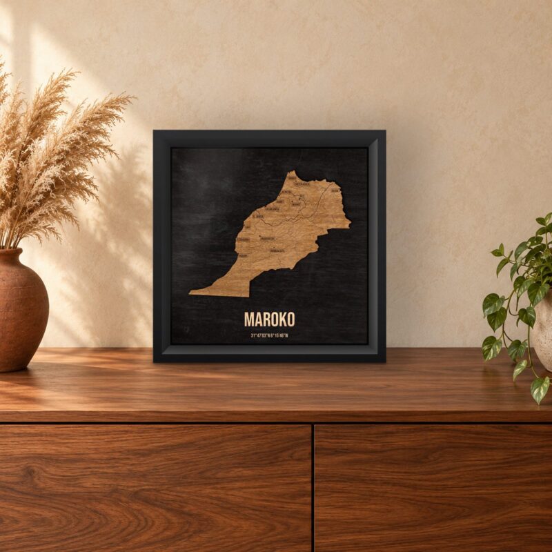 Maroko - drewniana mapa kraju w ramce