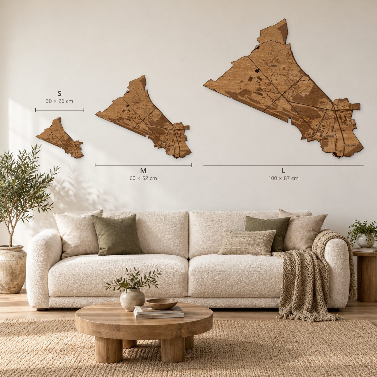 Matarnia (Gdańsk) - porównanie rozmiarów S, M i L na ścianie