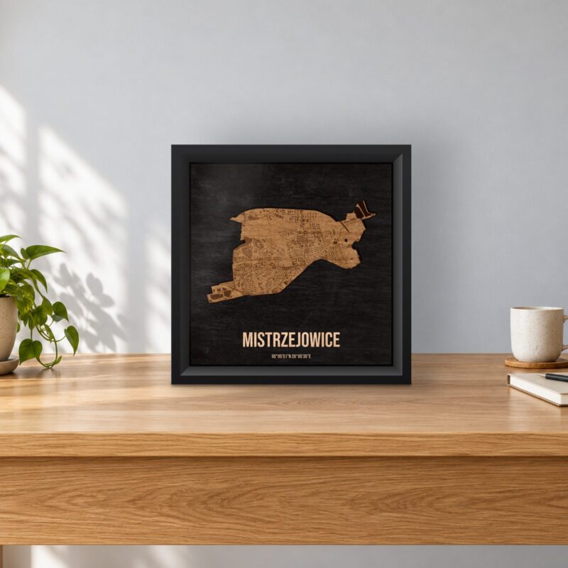 Mistrzejowice (Kraków) - drewniana mapa dzielnicy w ramce